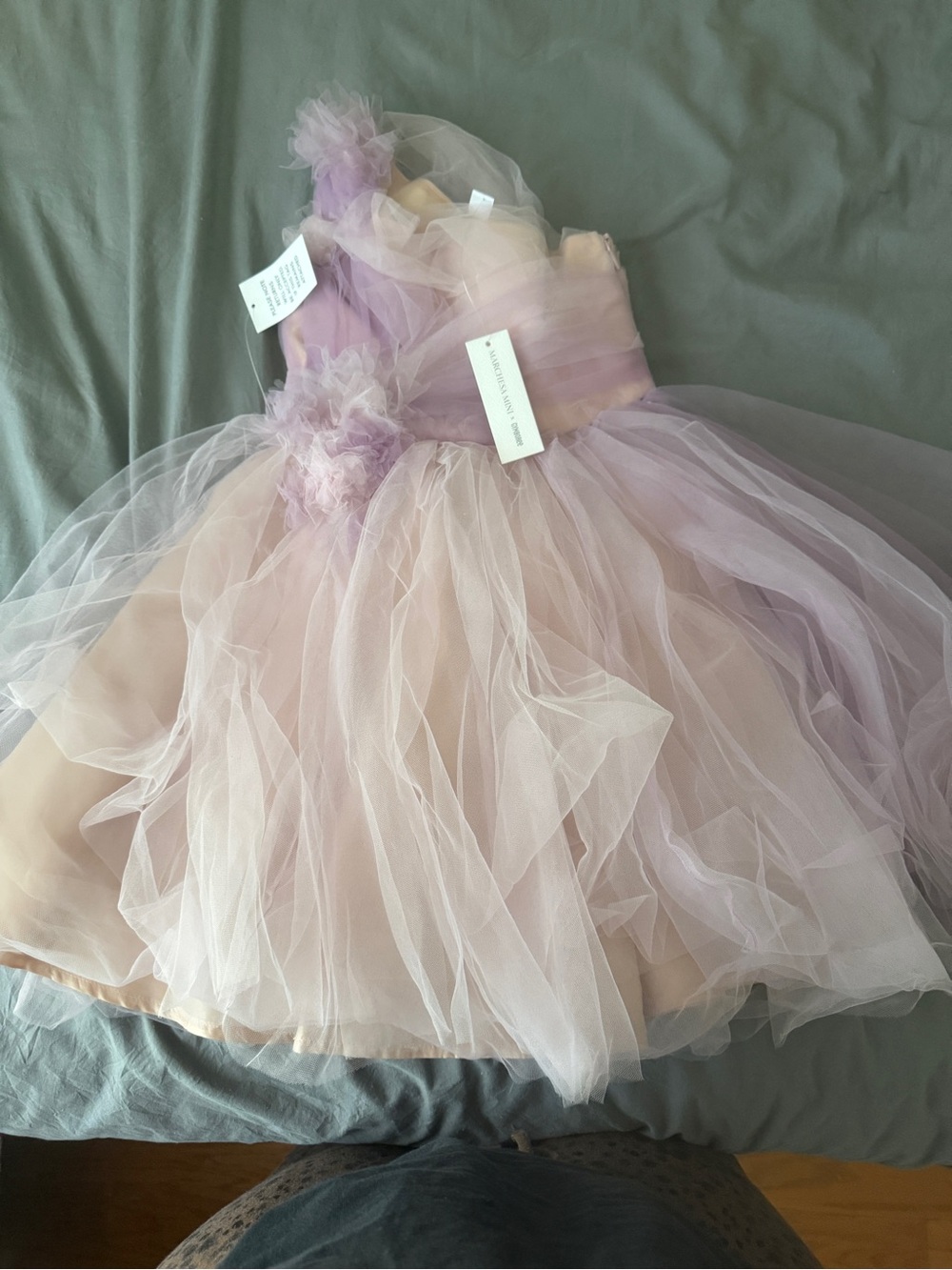 Marchesa Pastel Lilac and Blush Tulle Flower Girl Dress